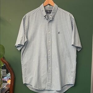 Polo by Ralph Lauren Blake Mens L Light Blue & Mint Green Plaid Shirt